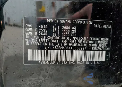 2019 Subaru Legacy Sport z USA, uszkodzony, nr VIN 4S3BNAS6XK3008237